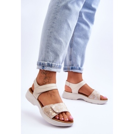 PE1 Sandale cu pantofi confort cu velcro pentru damă, bej-auriu Grace 2