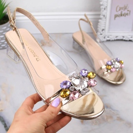 Sandale transparente pe toc mic cu cristale aurii Sergio Leone SK047 de aur 1