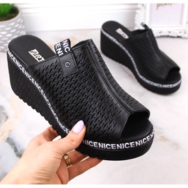 Sandale de damă din piele cu pană ajurata neagră Artiker 50C0523 negru 1