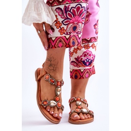 Sandale plate din piele intoarsa Dallas portocalii cu pietre portocale 1 Sandale plate din piele intoarsa Dallas portocalii cu pietre portocale 1