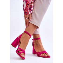Sandale clasice cu toc Bernett din piele intoarsa fucsia roz 2