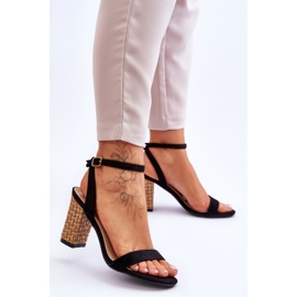 Sandale din piele intoarsa pe o bara impletita Neagra Selila negru 2