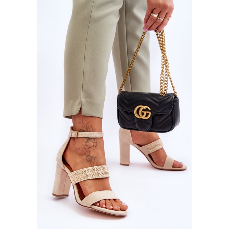 Sandale De piele intoarsa Cu Tocuri Impletite Bej Roselia 2