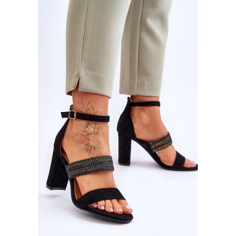 Sandale De piele intoarsa Cu Toc Impletit Roselia Neagra negru 2