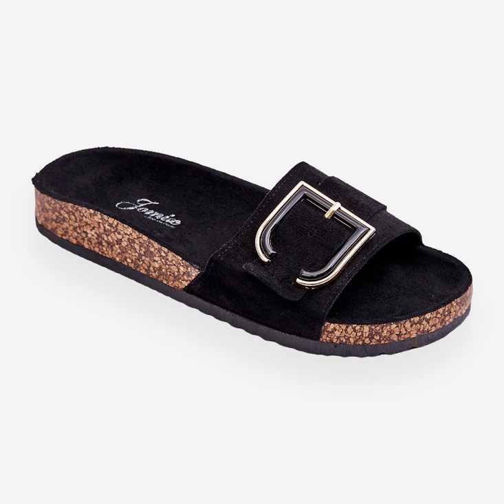 Papuci de dama din piele intoarsa cu platforma Negri Festil negru 2