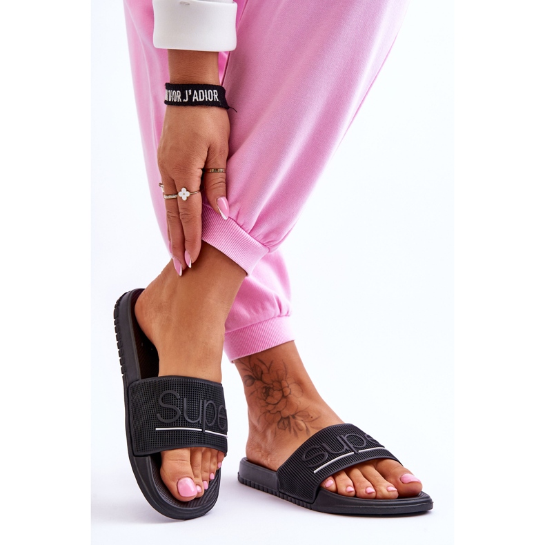 Papuci Ușoare De Damă Cu Inscripție Neagră Merry negru 2