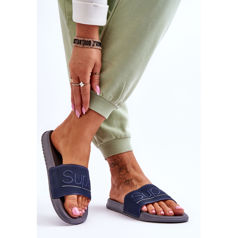 Papuci de damă ușori, cu inscripție Merry bleumarin-gri albastru 2