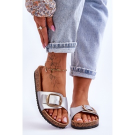 Papuci de damă clasici cu platformă din plută Silver Noa argint 2