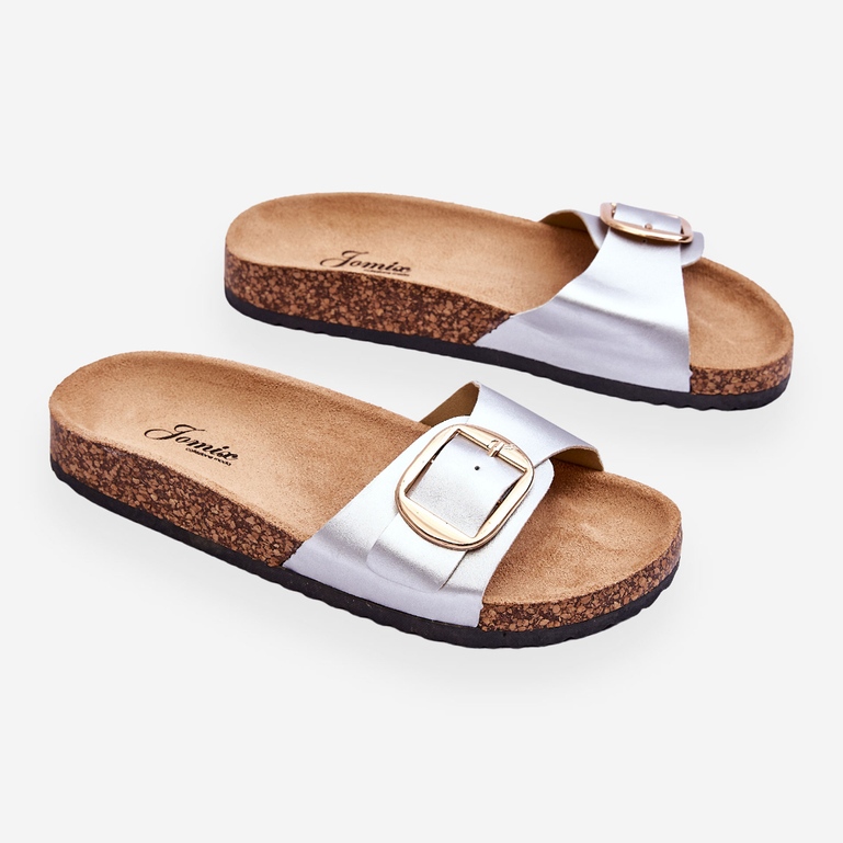 Papuci de damă clasici cu platformă din plută Silver Noa argint 1