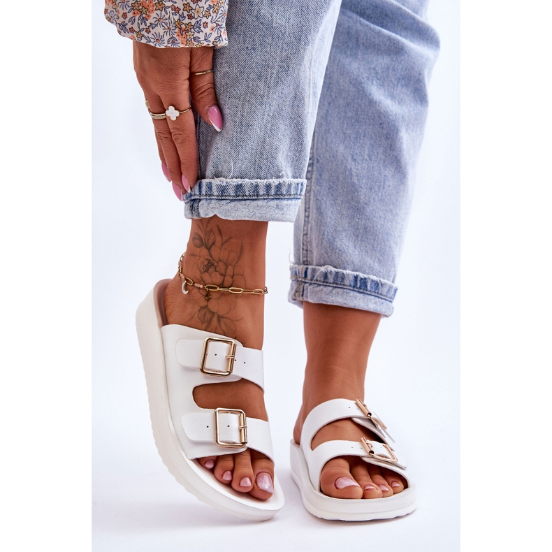 Papuci Dama Platforma Cu Dungi Alb Clever 2