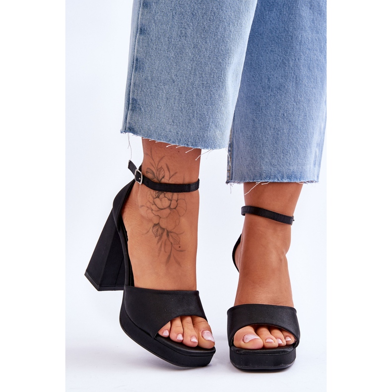 Sandale din satin pe tocuri masive Black Eternity negru 1