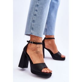 Sandale din satin pe tocuri masive Black Eternity negru 2