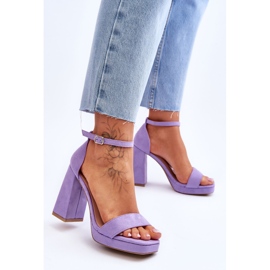 Sandale de piele intoarsa la moda cu toc patrat in merila mov violet 2
