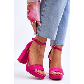 Sandale din piele intoarsa cu toc patrat Merila fucsia la moda roz 1