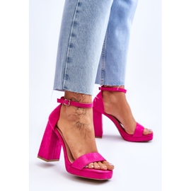 Sandale din piele intoarsa cu toc patrat Merila fucsia la moda roz 2