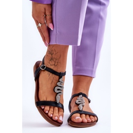 Sandale De Piele Cu Un Sarpe Decorativ S.Barski KV-5541-42 Negru 1