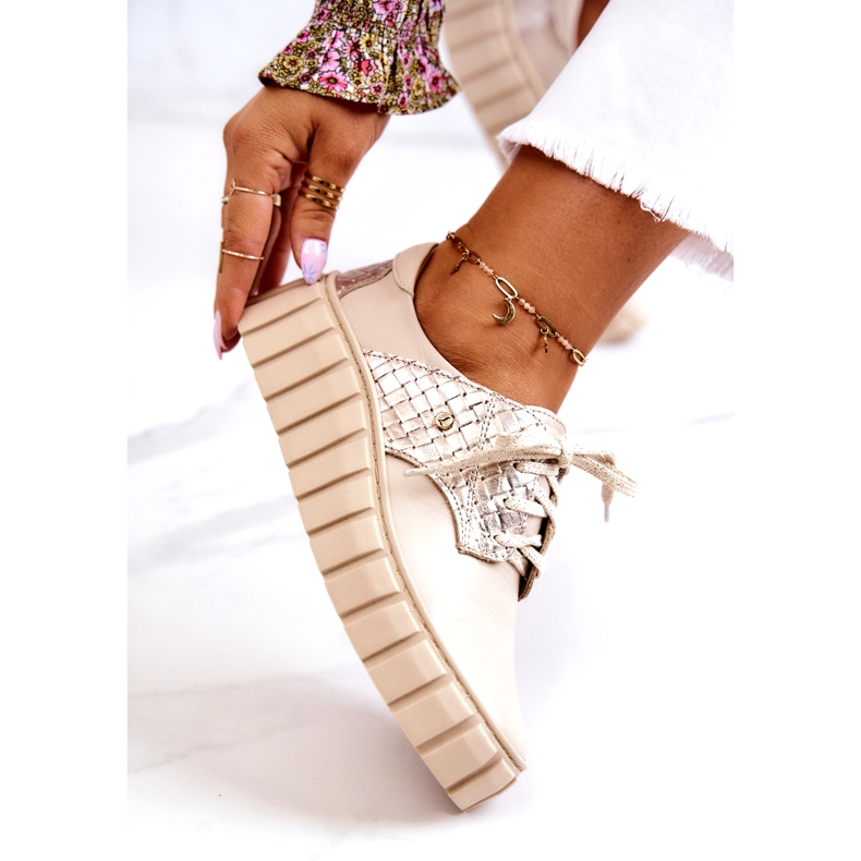 Lemar Pantofi din piele bej și auriu pe platformă 4