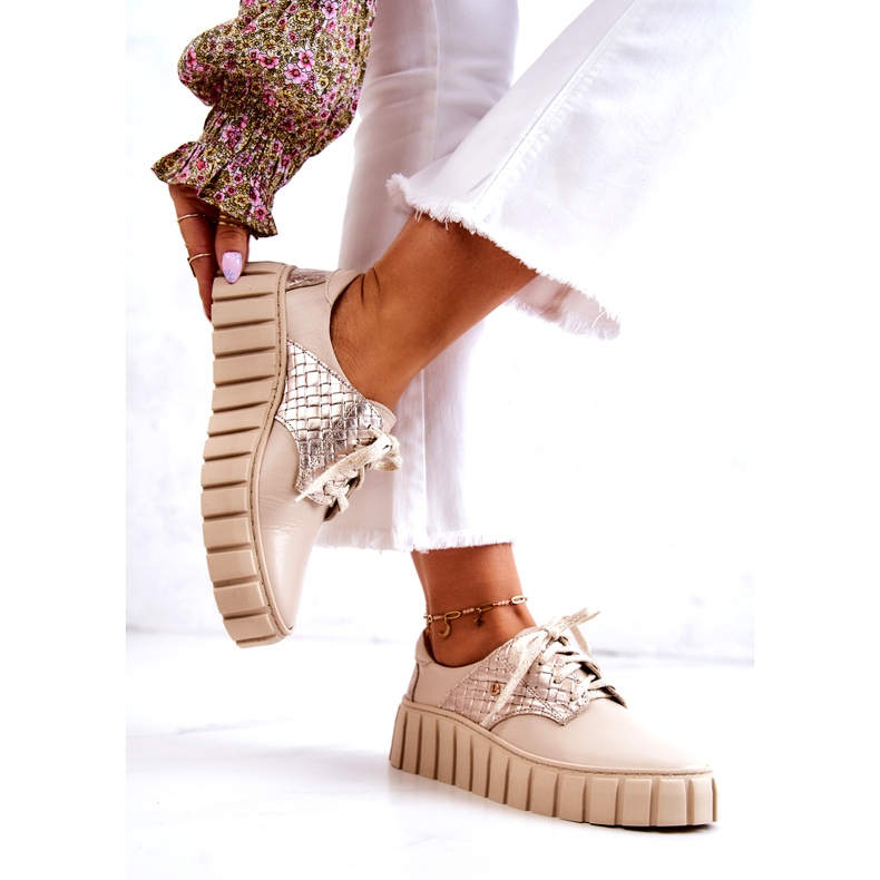 Lemar Pantofi din piele bej și auriu pe platformă 2