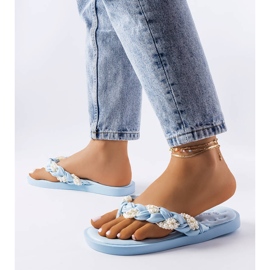 Flip-flops albastri decorati cu perle de conifere albastru 1