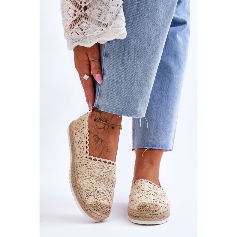 Espadrile Slip On Dantela Bej Blanco 1