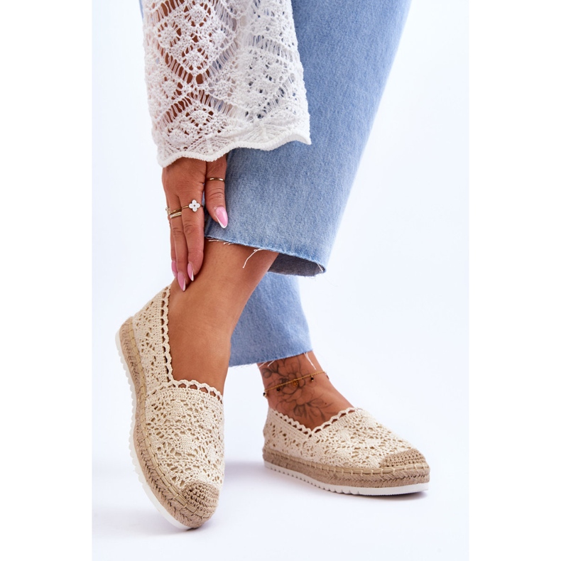 Espadrile Slip On Dantela Bej Blanco 2