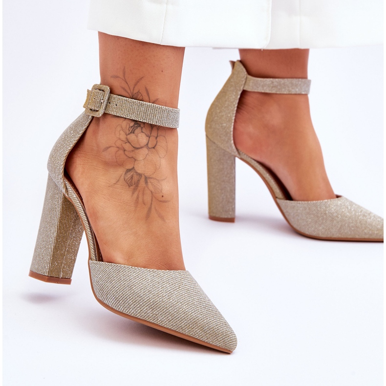 Pompe strălucitoare cu toc înalt Aur True Love de aur 2