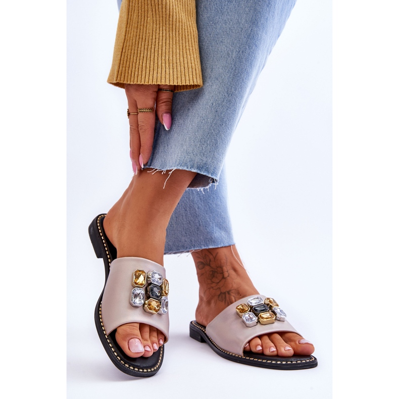 Papuci De Dama Cu Pietre S.Barski KV-2775-31 Nud bej 2