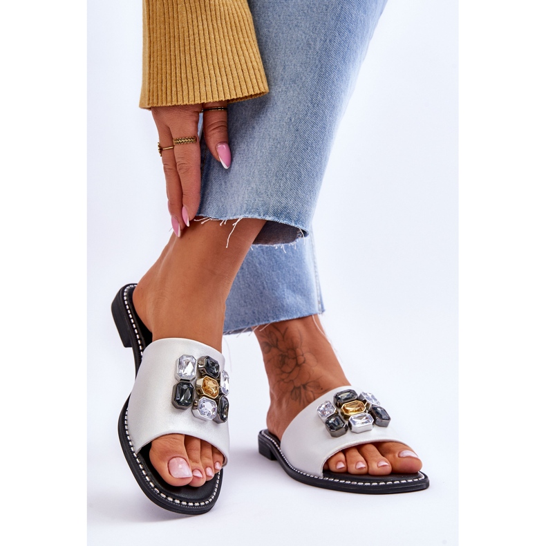 Papuci de damă cu pietre S.Barski KV-2775-31 alb-argintiu 2