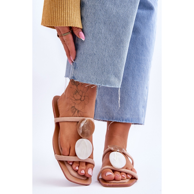 Papuci din piele intoarsa impodobiti Victoria nud bej 1