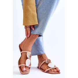 Papuci din piele intoarsa impodobiti Victoria nud bej 2