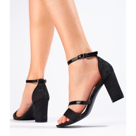 Sandale negre cu sclipici de la Shelovet negru 1 Sandale negre cu sclipici de la Shelovet negru 1