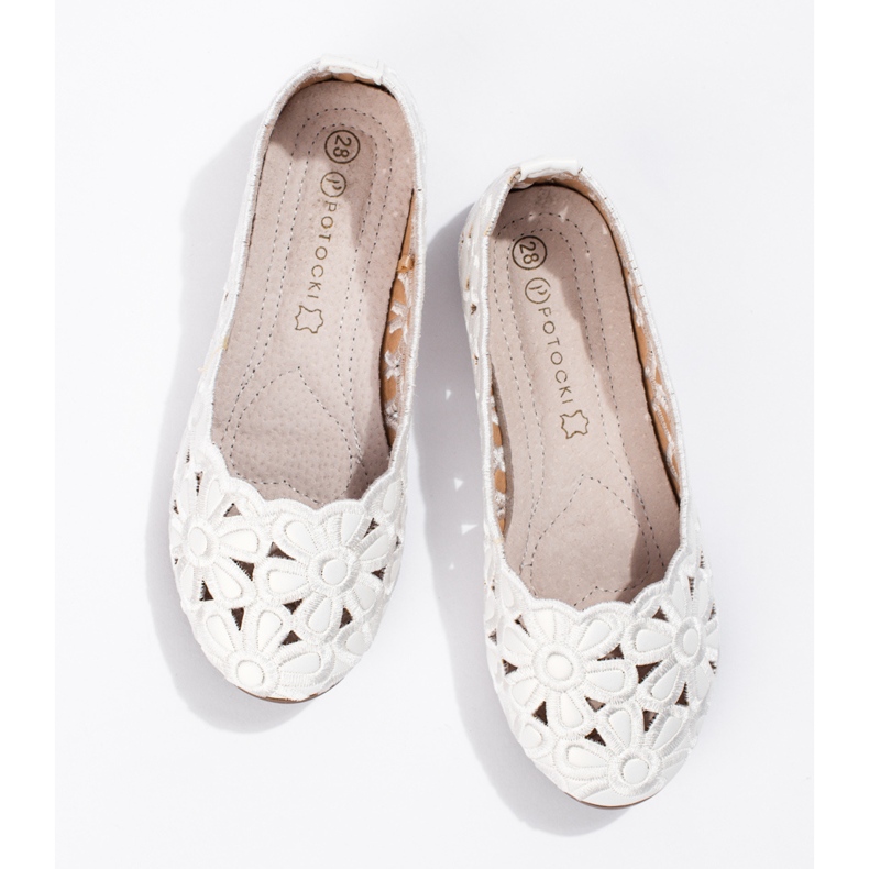 W. Potocki Balerini albi potocki ajurati pentru fete 1