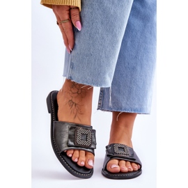 Papuci de damă din piele cu strasuri S.Barski KV-2775-33 Argintiu închis 1