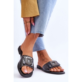 Papuci de damă din piele cu strasuri S.Barski KV-2775-33 Argintiu închis 2