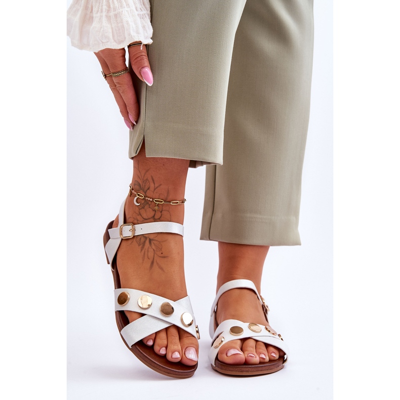 Sandale Plate S.Barski KV-5541-35 Alb si Argintiu 1