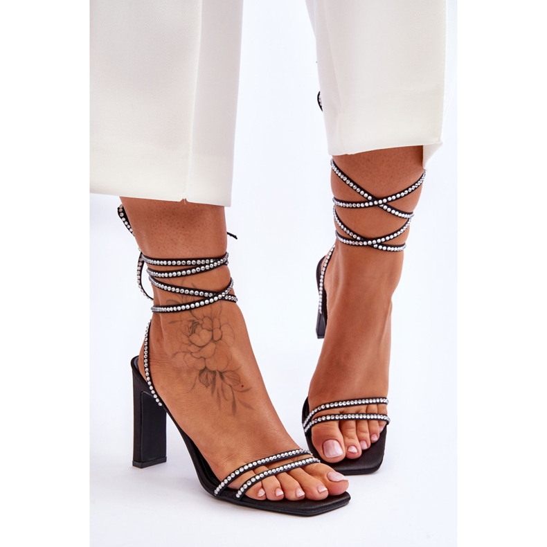 Sandale Nessy Elegante Legate Cu Strasuri negru 1