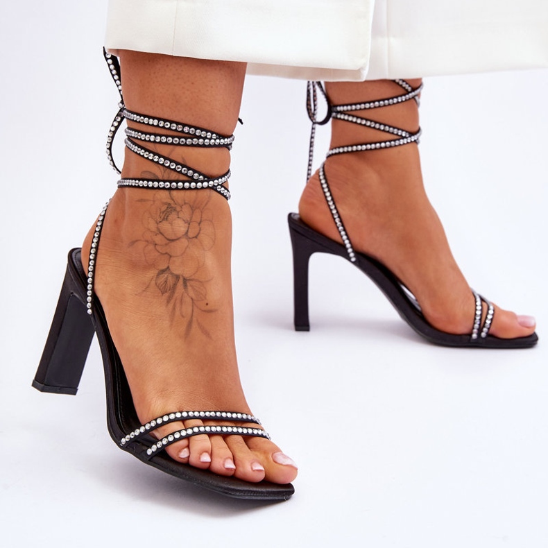 Sandale Nessy Elegante Legate Cu Strasuri negru 2