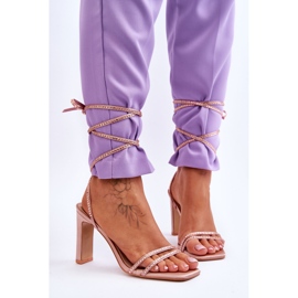 Sandale Elegante Legate Cu Strasuri Nud Nessy bej 1