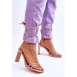 Sandale Elegante Legate Cu Strasuri Nud Nessy bej 2