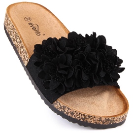 Papuci dama plat cu flori negre eVento 5969 negru 1