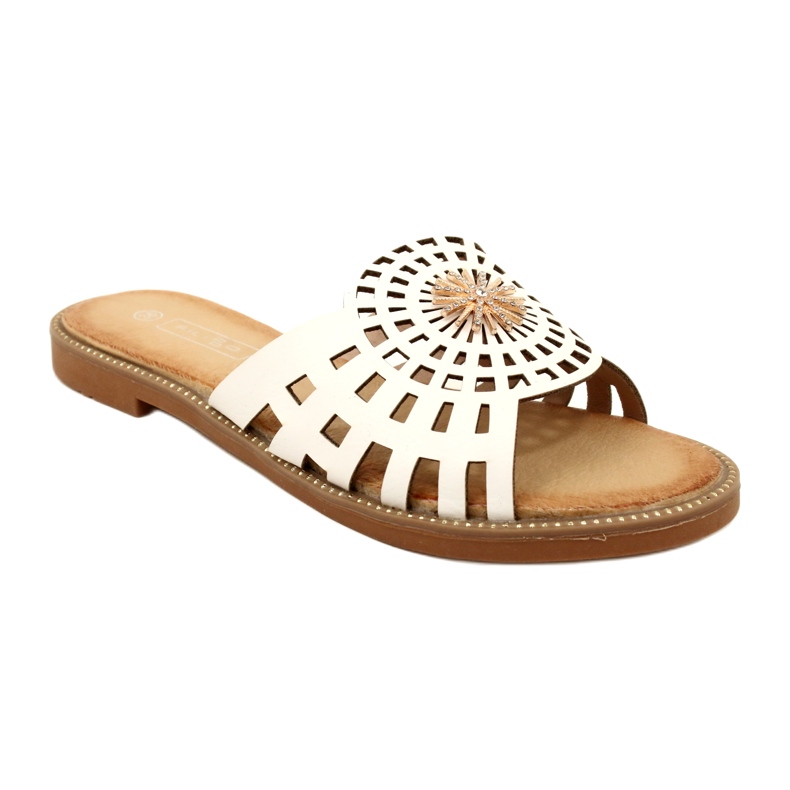 Flip-flops ajurat pentru femei la modă cu zirconi Filippo DK4621/23 WH alb 1