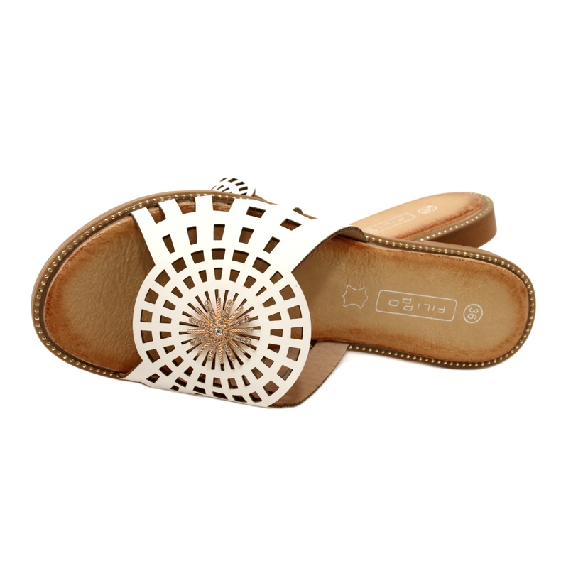 Flip-flops ajurat pentru femei la modă cu zirconi Filippo DK4621/23 WH alb 4