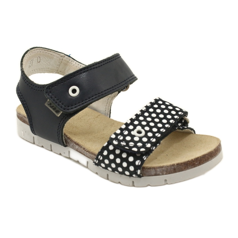 Bartek Sandale de piele albastră bleumarin pentru fete în puncte albastru 1