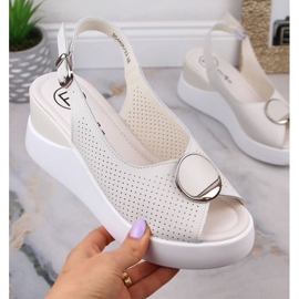 Sandale cu pană din piele Filippo W DS4406 bej alb 1