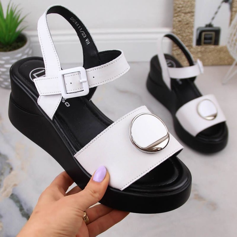 Sandale cu pană Filippo din piele W DS4411 alb 1