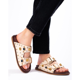 Seastar Flip-flops la modă cu cristale bej 2 Seastar Flip-flops la modă cu cristale bej 2