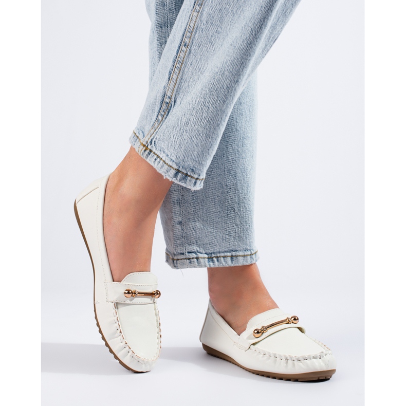 Mocasini de dama Shelovet clasici albi 2