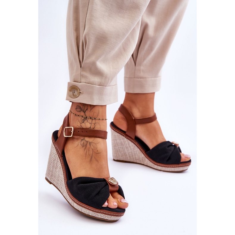 Sandale cu pană de damă cu decor Candice neagră negru 2