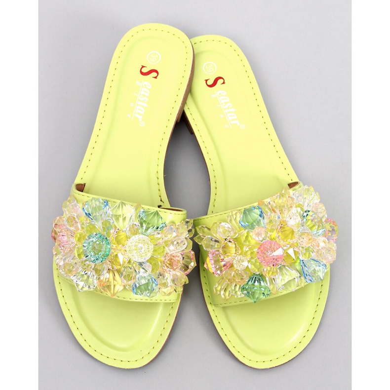 Seastar Estrada Papuci verzi cu pietre colorate verde 1 Seastar Estrada Papuci verzi cu pietre colorate verde 1