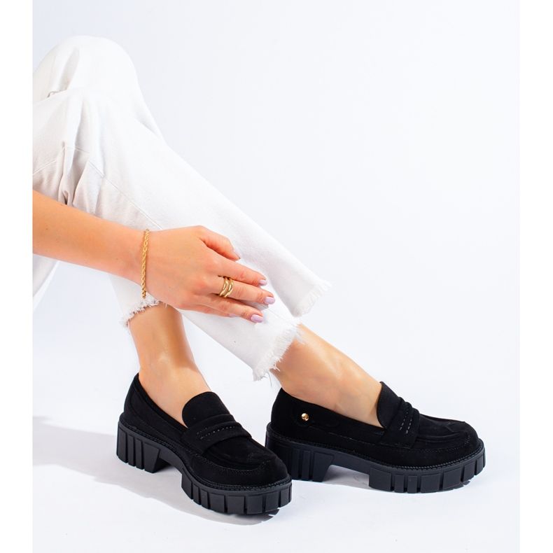 Mocasini Shelovet de dama din piele intoarsa neagra negru 1